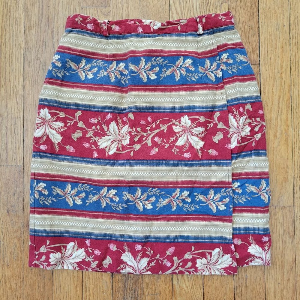 Vintage Bushwacker‎ 6 Faux Wrap Floral Striped Skirt Retro High Waisted